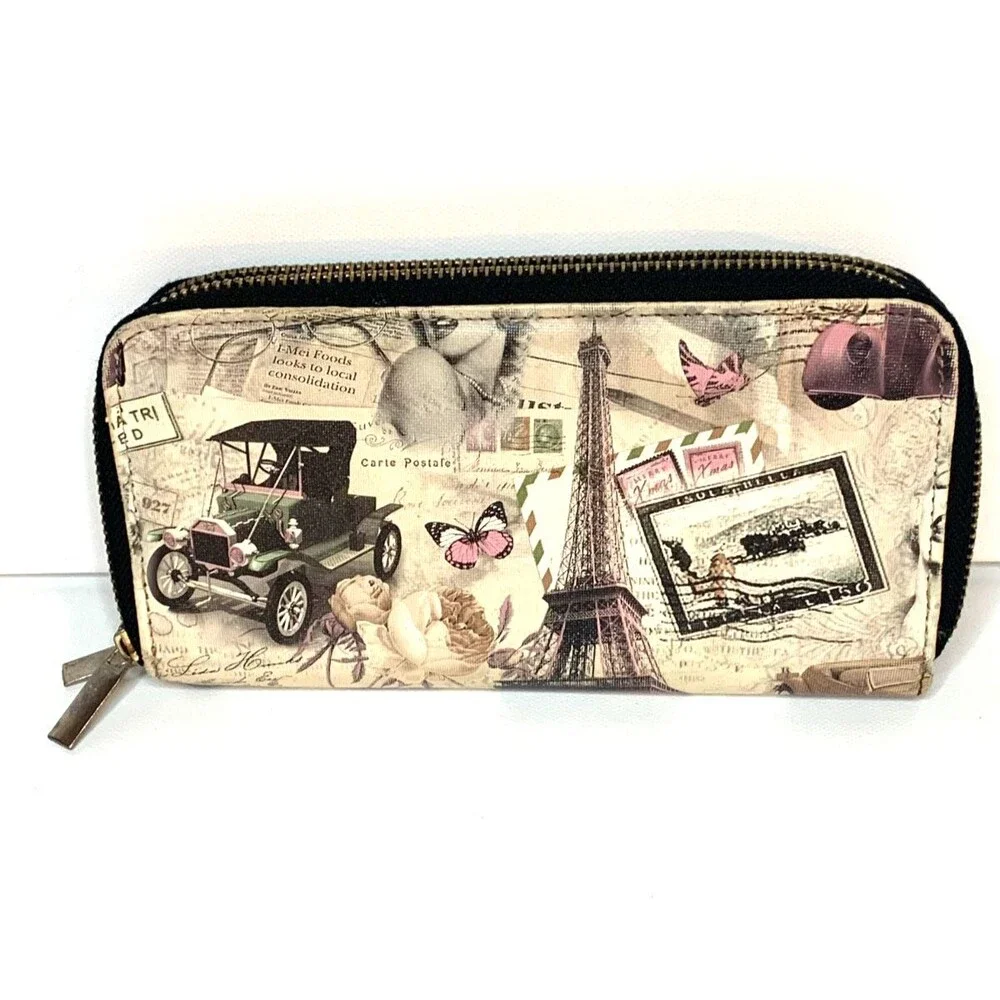 Retro Marilyn Monroe Eiffel Tower Vintage Collage Double Zip Wallet